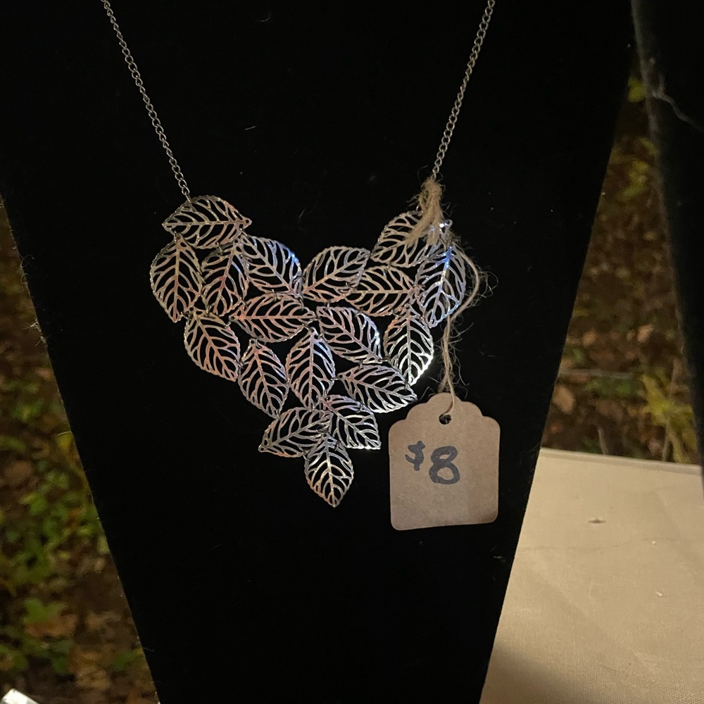 Sheer silver leaf necklace $8